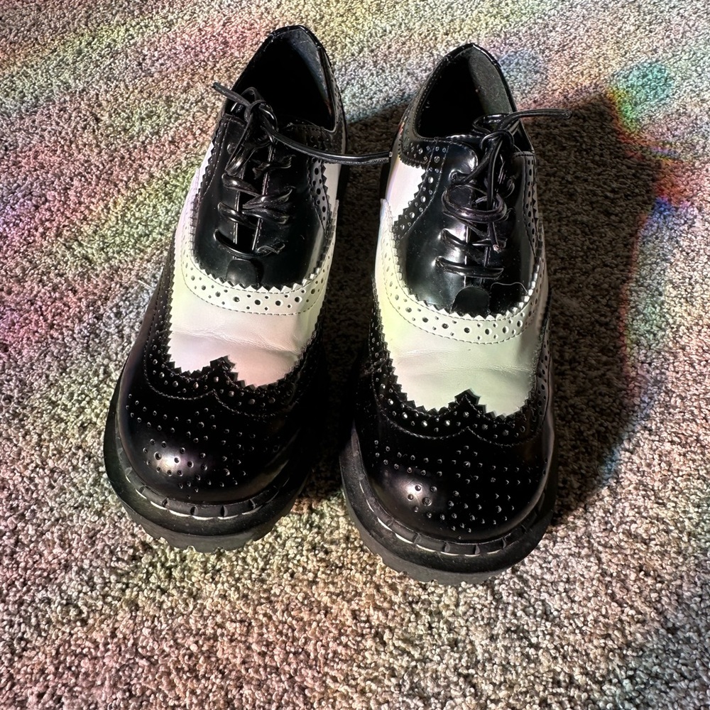 Embrace your inner Wednesday with Jeffrey Campbell vegan black and white Oxfords